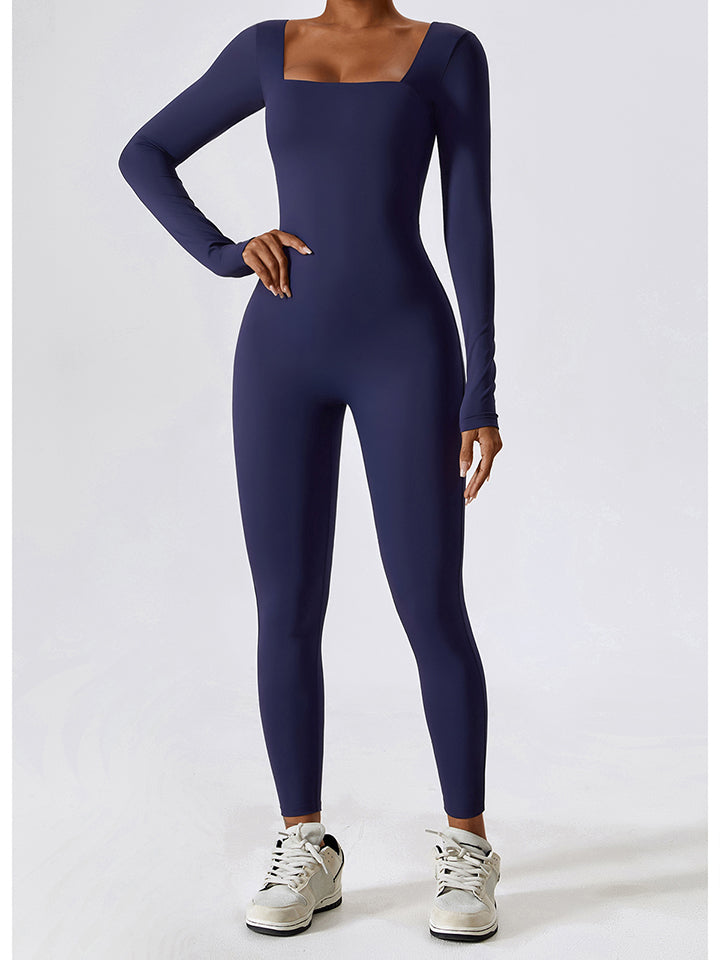 Square Neck Long Sleeve Sports Jumpsuit Sunset and Swim Dark Blue S 