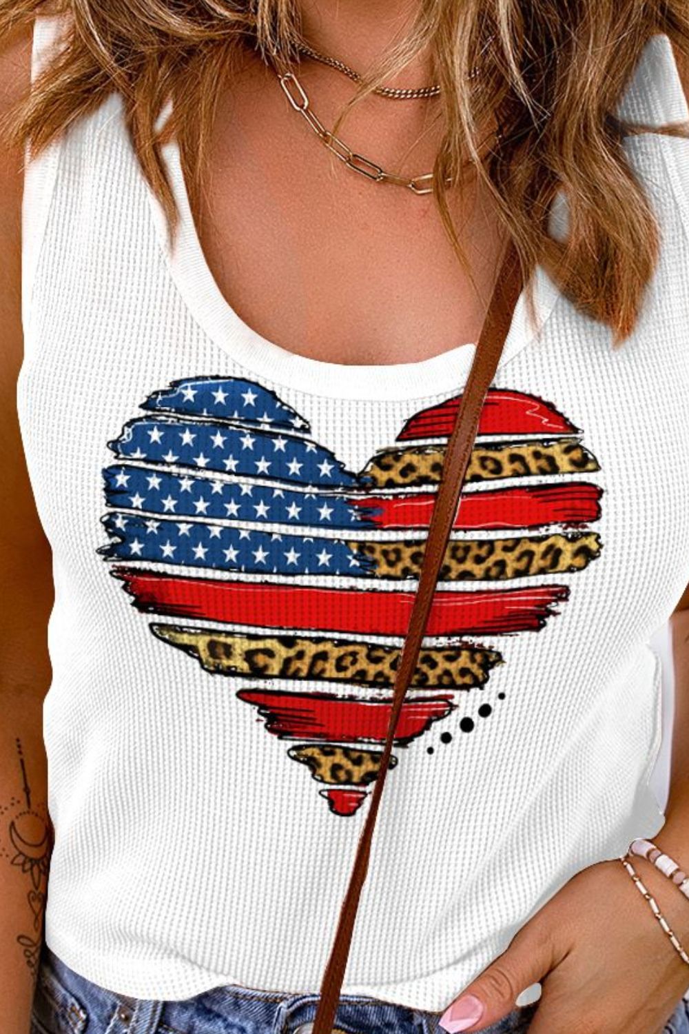 Star and Stripe Heart Graphic Scoop Neck Tank Sunset and Swim   