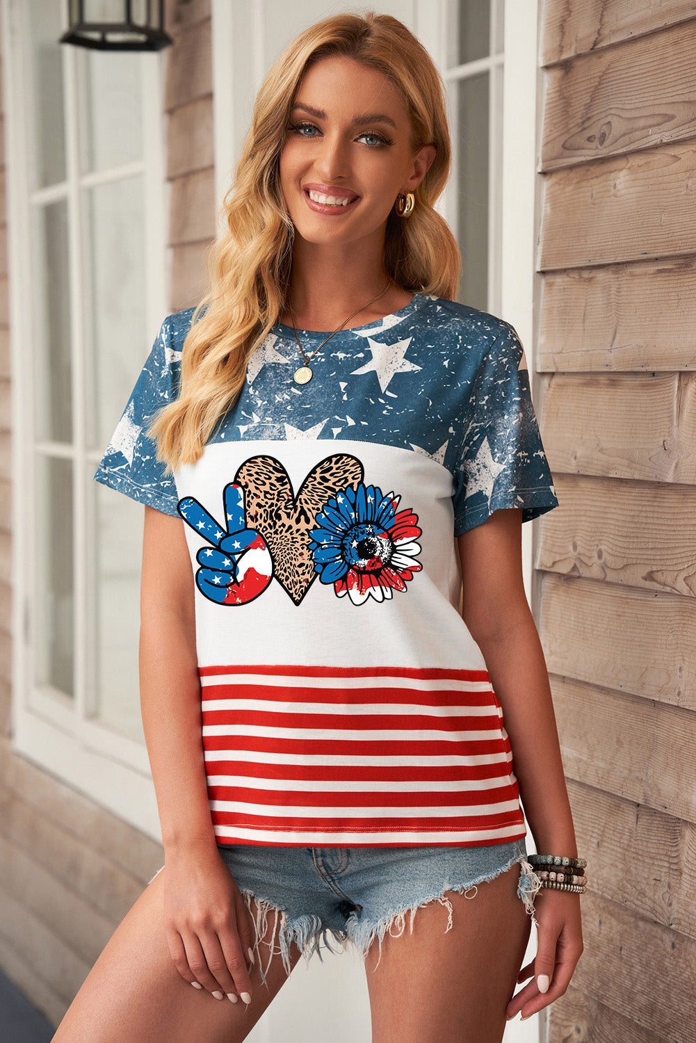 Stars and Stripes Graphic Tee Sunset and Swim Multicolor S 