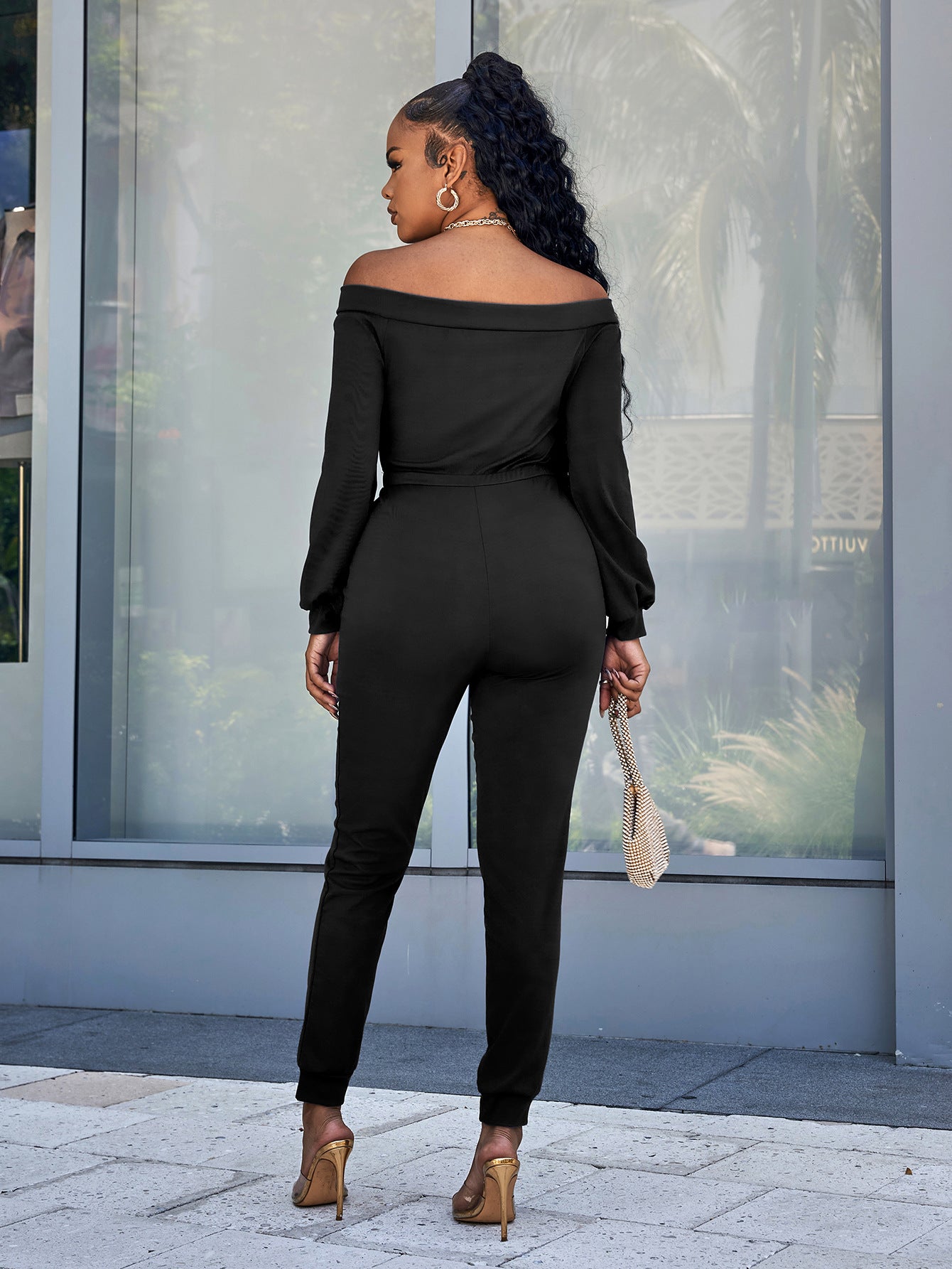 Sunset and Swim Lace-Up Off-Shoulder Long Sleeve Jumpsuit Sunset and Swim   