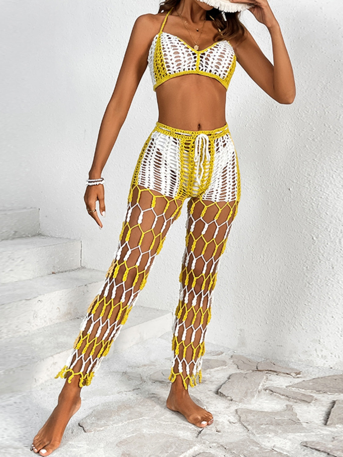 Sunset Vacation  Cutout Halter Neck Top and Pants Two-Piece Swim Set  Sunset and Swim   