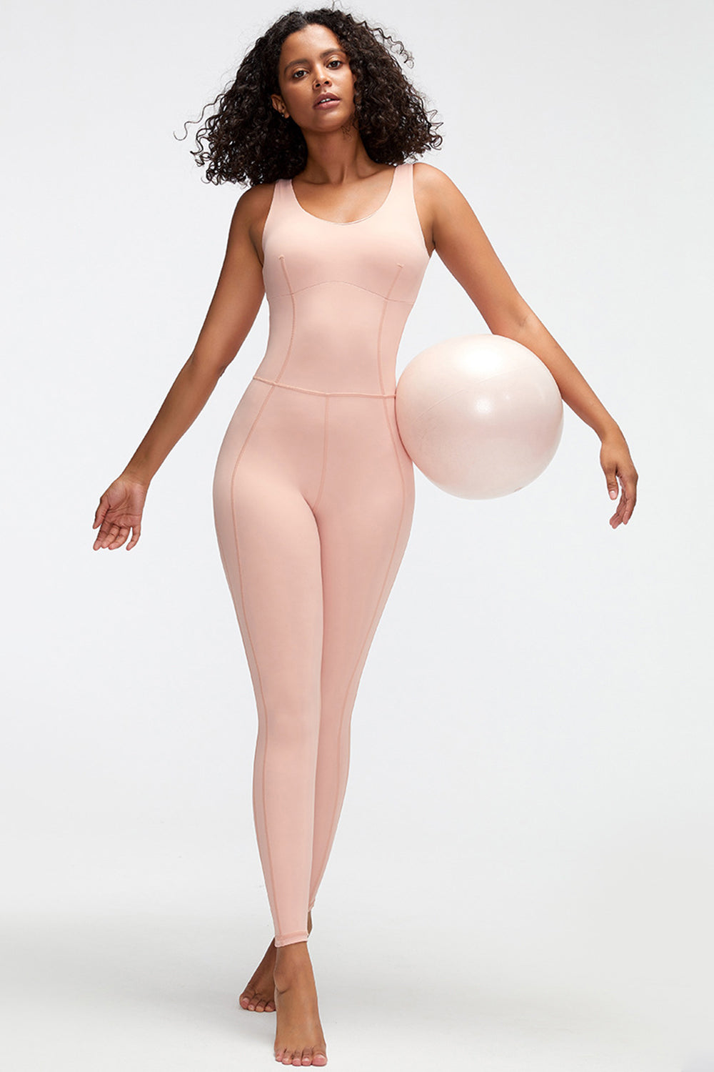 Crisscross Wide Strap Active Jumpsuit Sunset and Swim Blush Pink S 