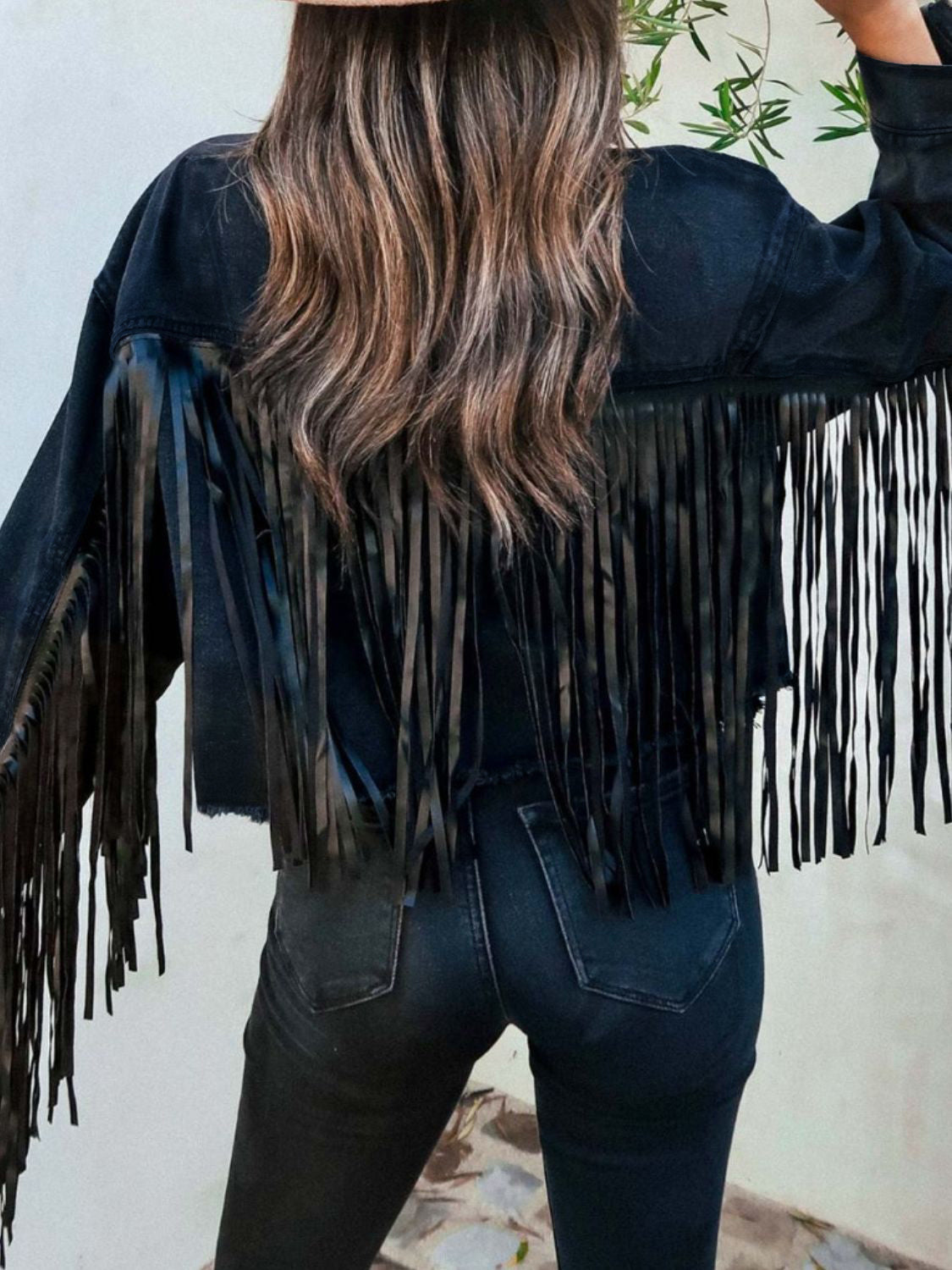 Fringe Button Up Long Sleeve Denim Jacket Sunset and Swim   