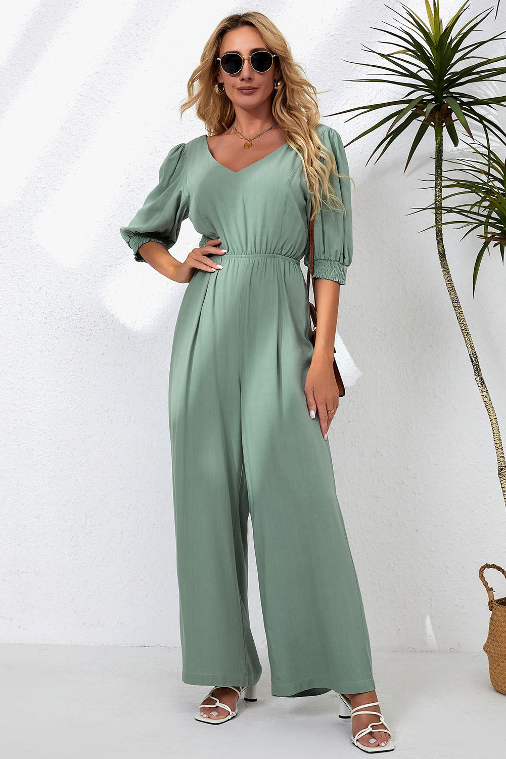 Sunset and Swim  V-Neck Half Sleeve Jumpsuit Sunset and Swim   