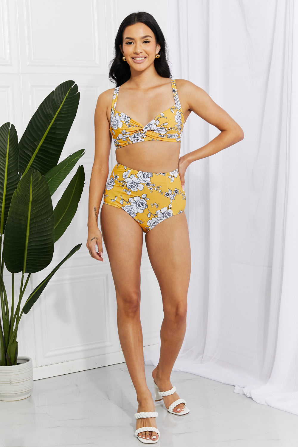 Marina West Swim Take A Dip Twist High-Rise Bikini in Mustard Sunset and Swim   