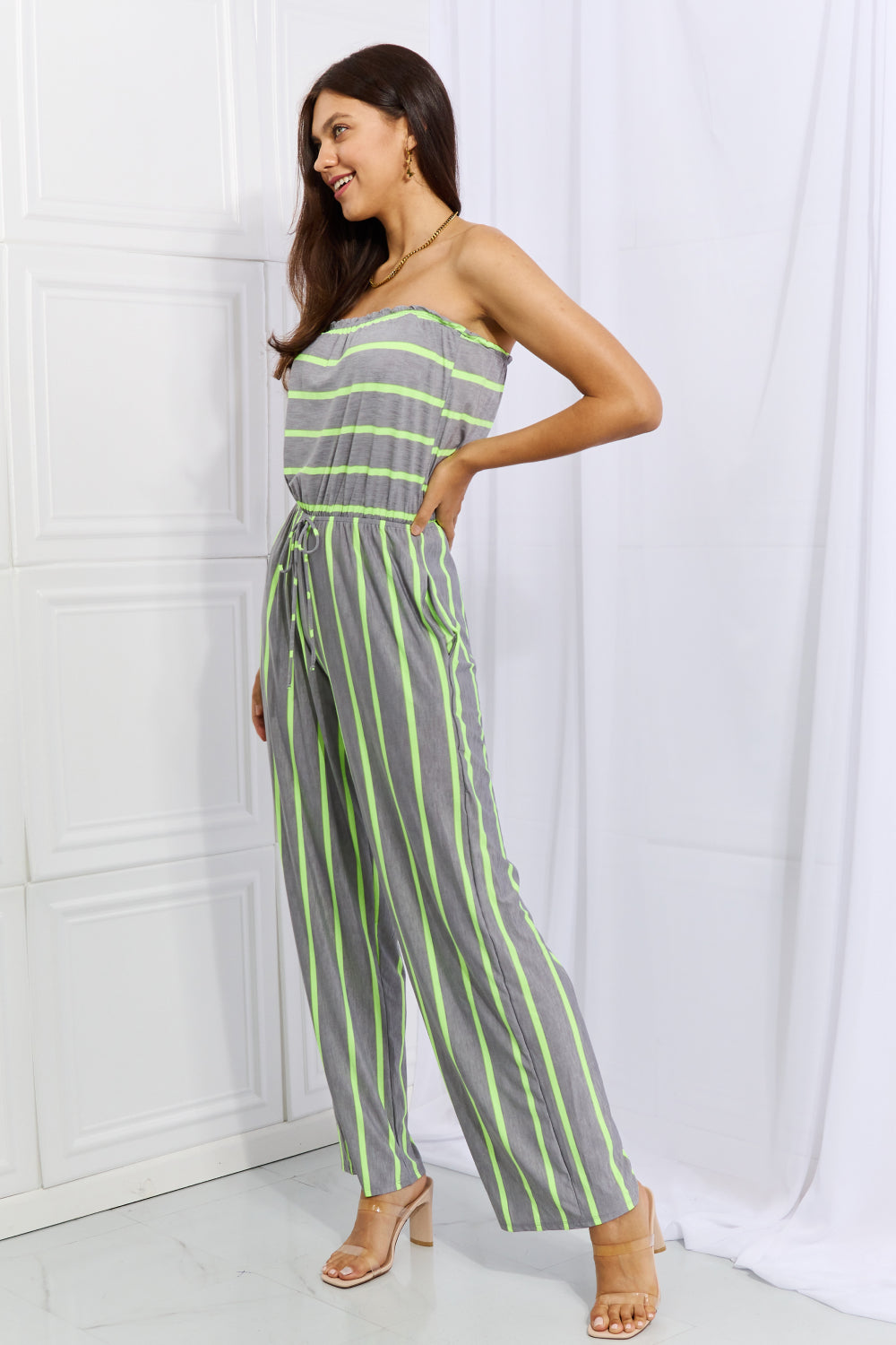 Sew In Love Pop Of Color Full Size Sleeveless Striped Jumpsuit  Sunset and Swim   