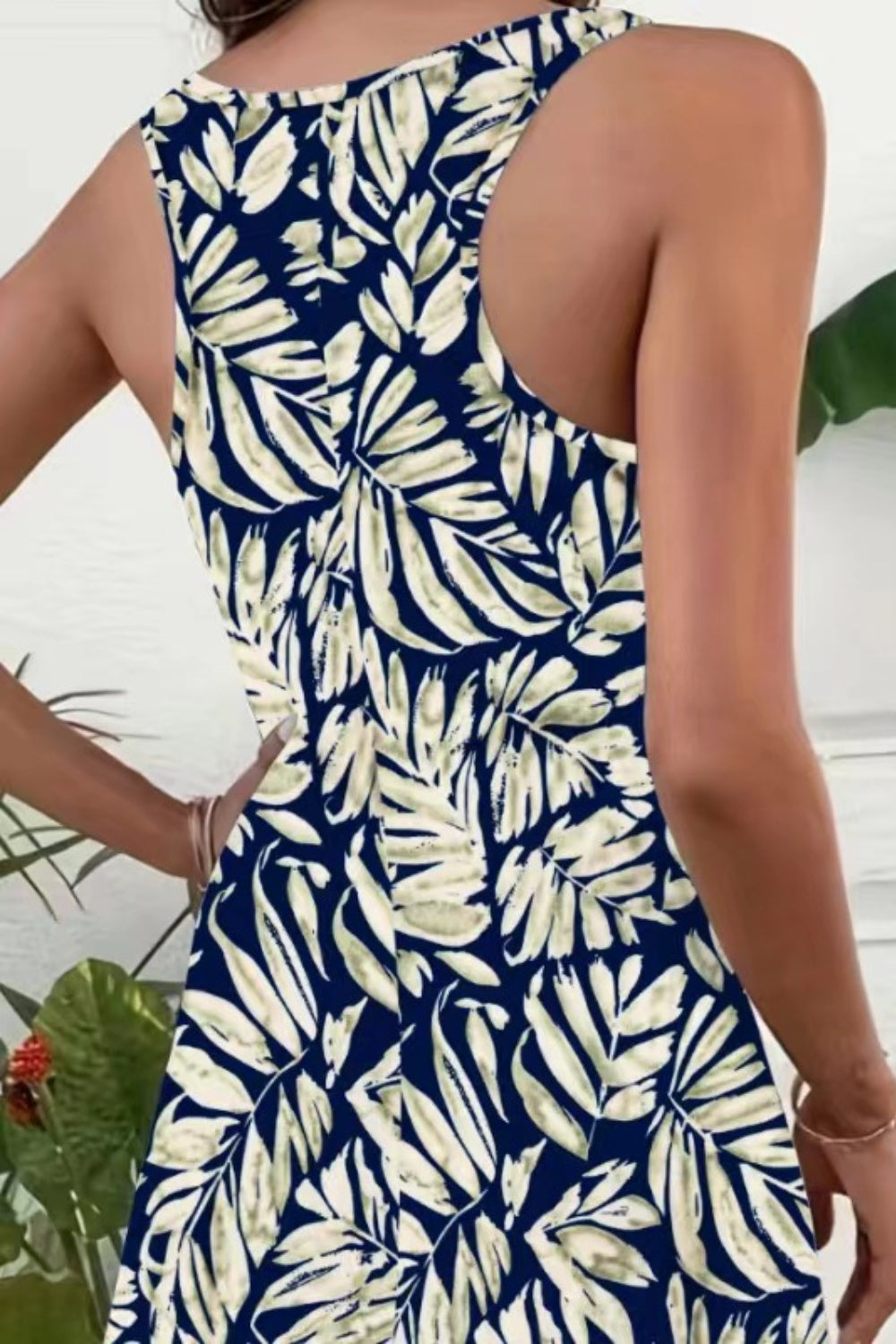 Printed Scoop Neck Wide Strap Mini Dress Sunset and Swim Navy S 