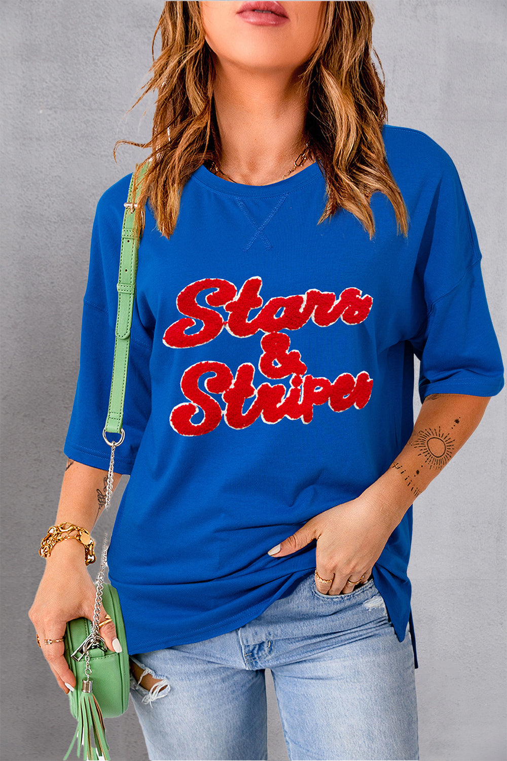 STARS & STRIPES Round Neck Short Sleeve T-Shirt Sunset and Swim Royal Blue S 