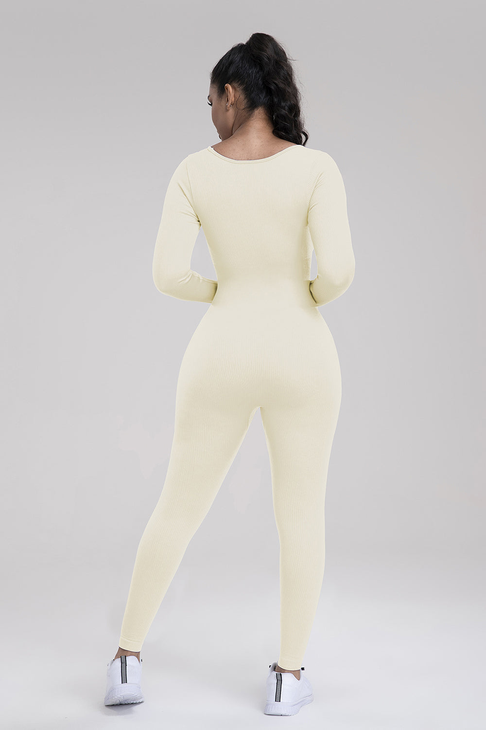 Square Neck Long Sleeve Active Jumpsuit Sunset and Swim   