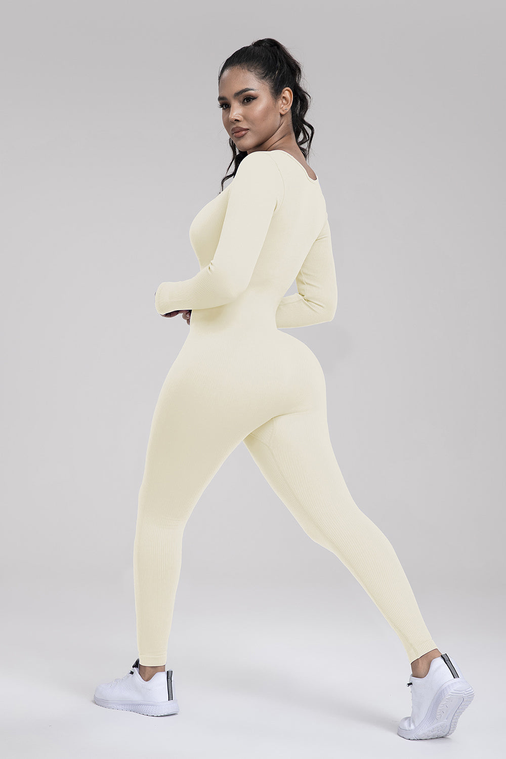 Square Neck Long Sleeve Active Jumpsuit Sunset and Swim   