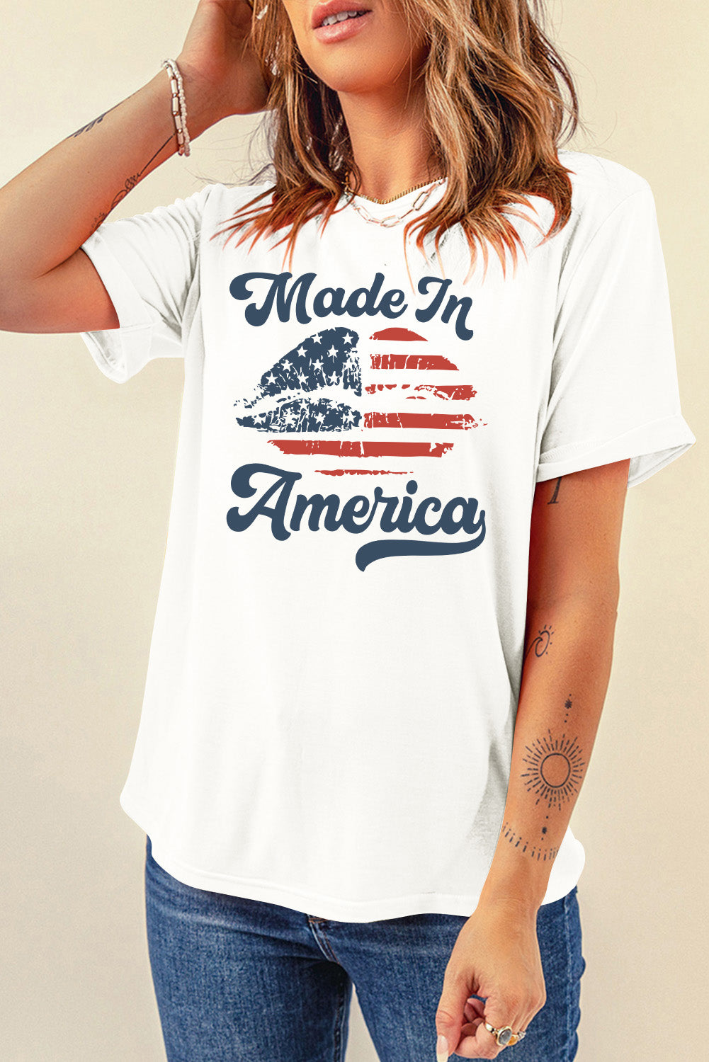 Made in America Round Neck Short Sleeve T-Shirt Sunset and Swim   