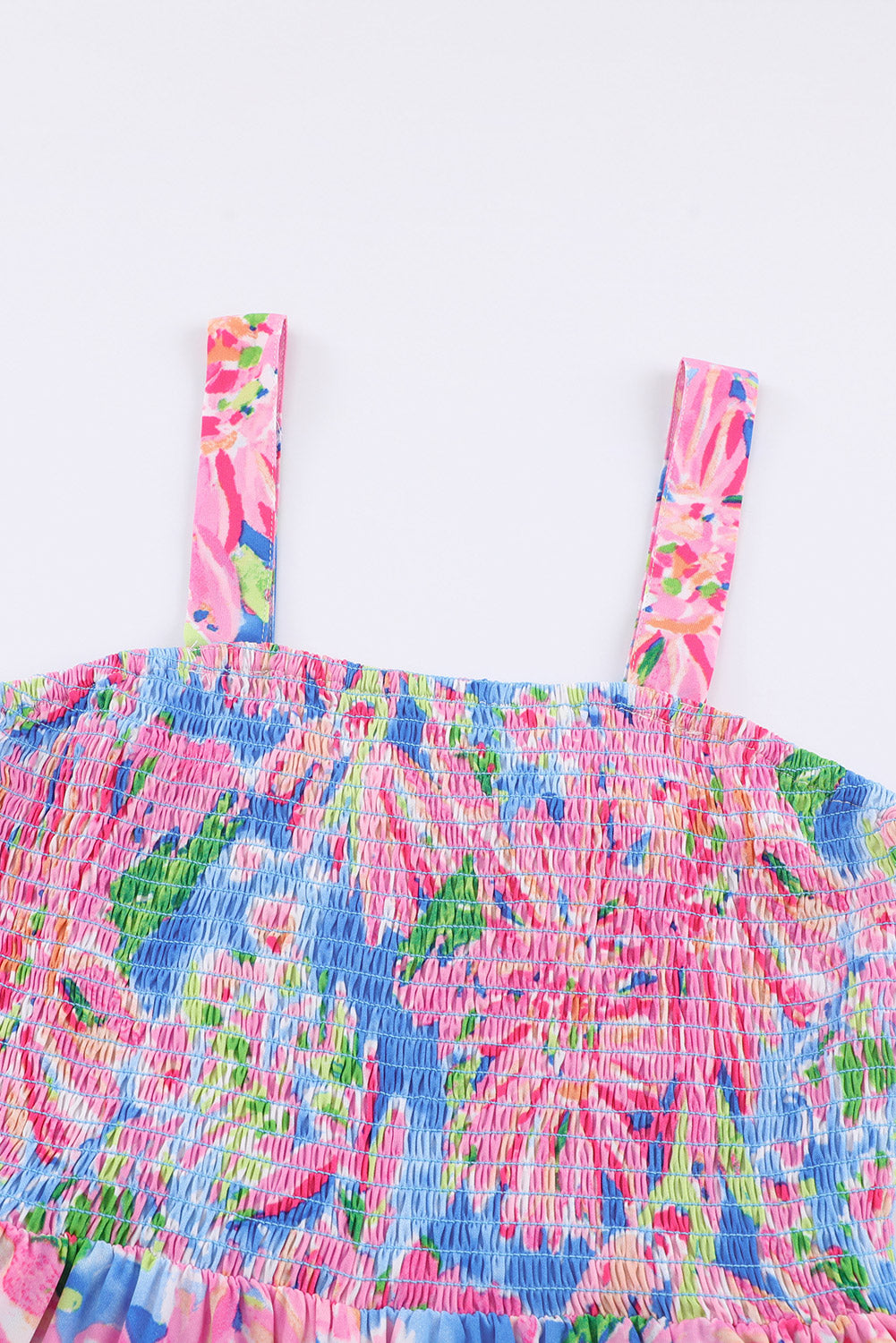 Floral Smocked Square Neck Jumpsuit with Pockets Sunset and Swim   