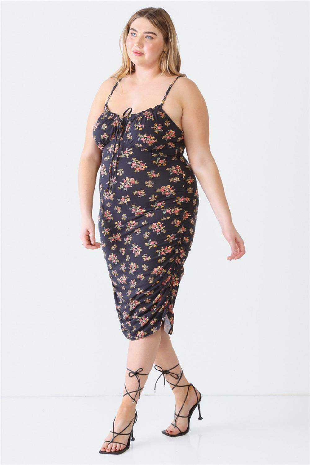 Sunset Vacation Blue Leopard Plus Size Ruched Floral Square Neck Cami Dress Sunset and Swim   
