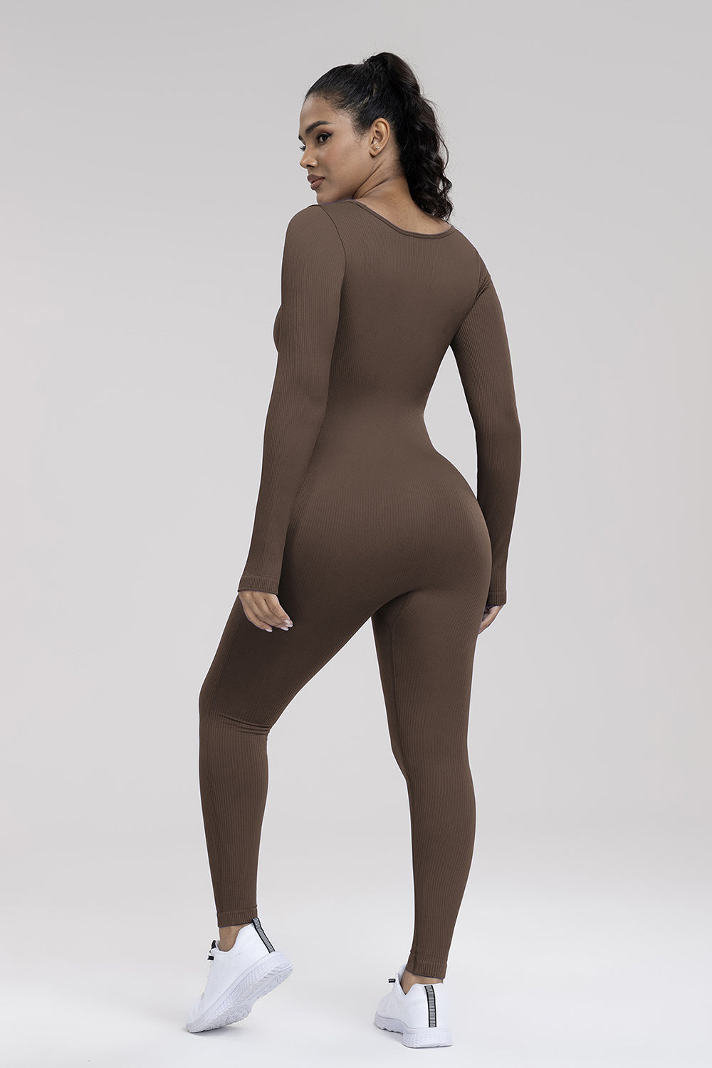 Square Neck Long Sleeve Active Jumpsuit Sunset and Swim   