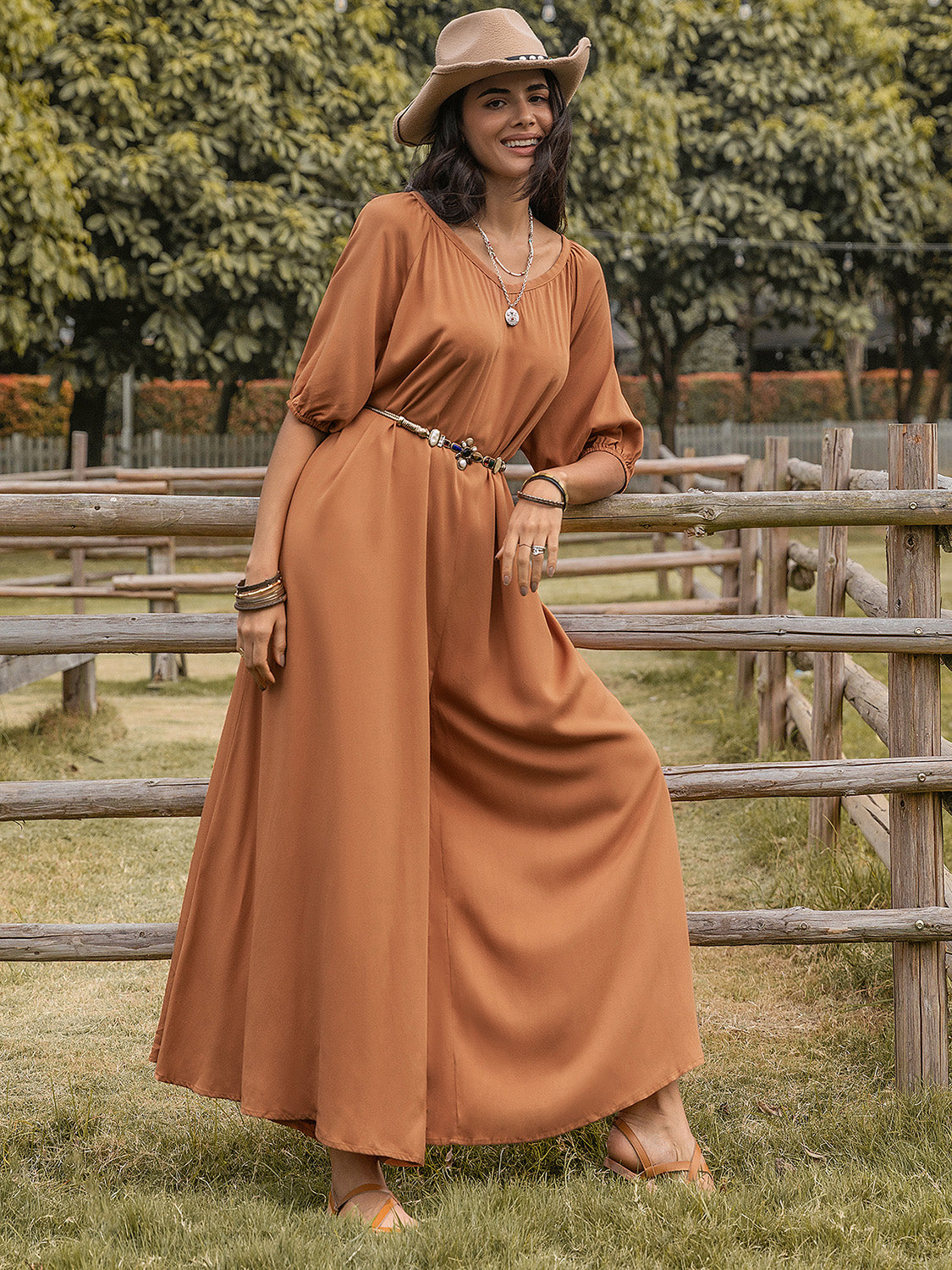 Scoop Neck Half Sleeve Wide Leg Jumpsuit Sunset and Swim   