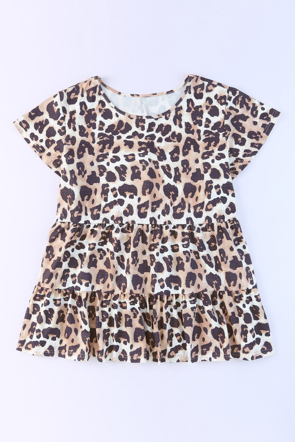 Plus Size Leopard Round Neck Blouse Sunset and Swim   