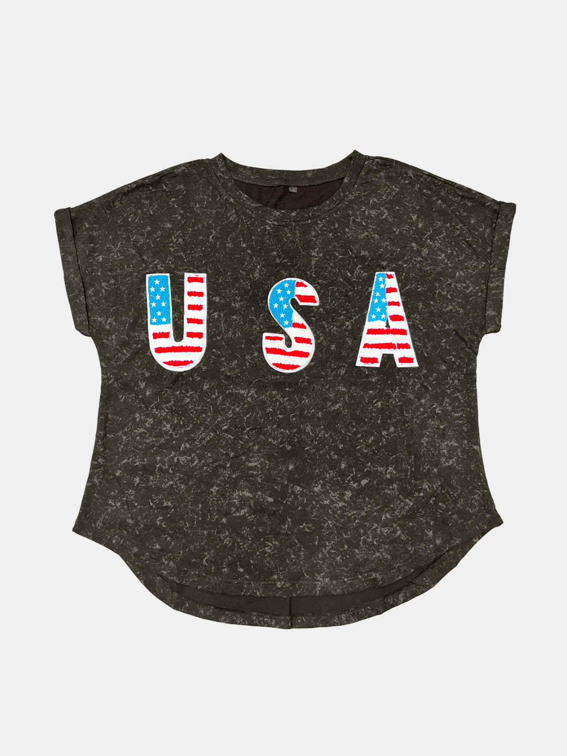 USA Round Neck Short Sleeve T-Shirt Sunset and Swim Black S 