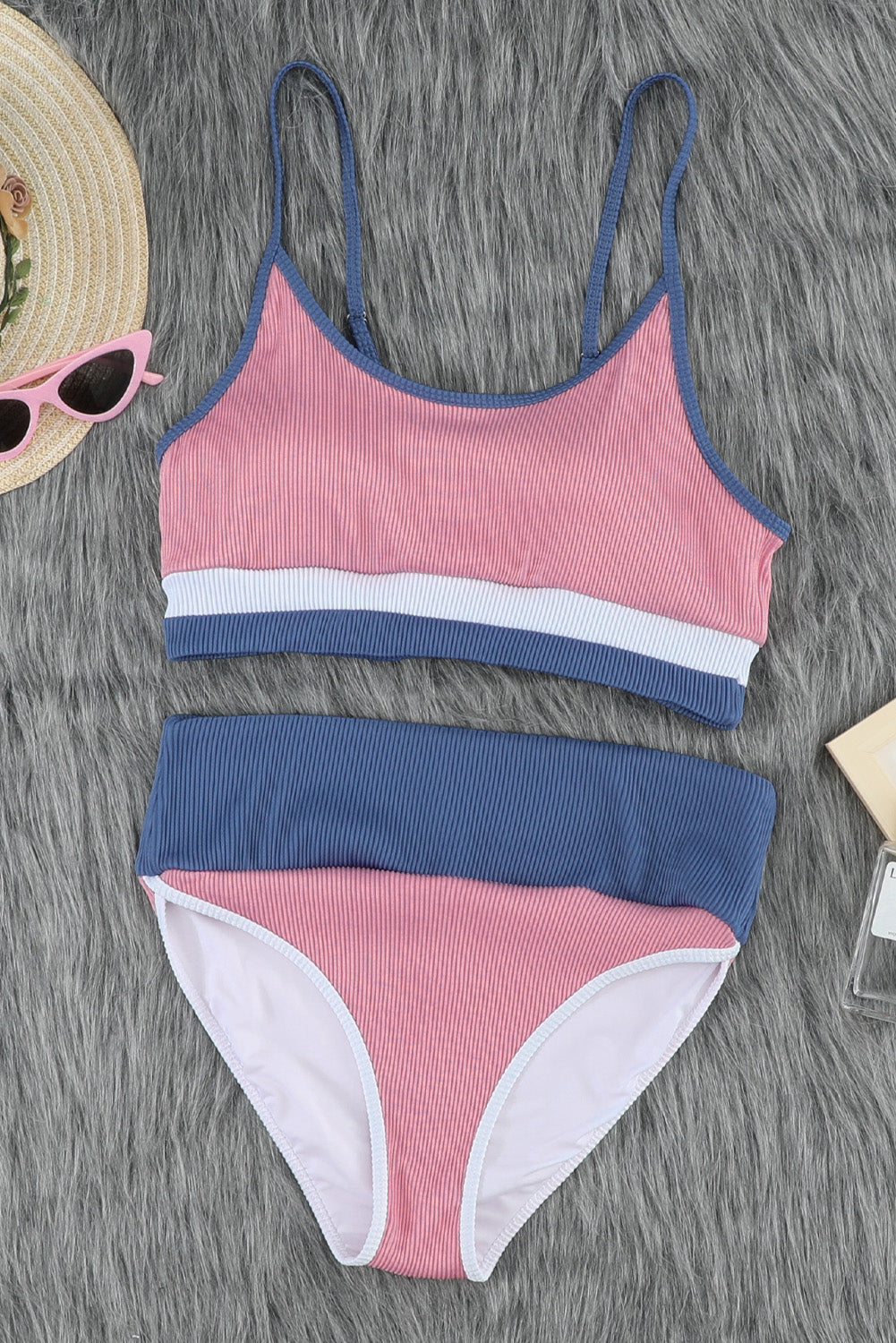 Color Block Scoop Neck Two-Piece Swim Set Sunset and Swim   