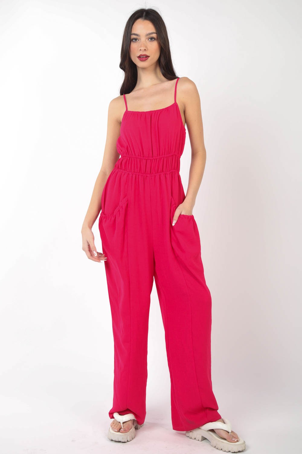 Sunset and Swim  Pintuck Detail Woven Sleeveless Jumpsuit Sunset and Swim   