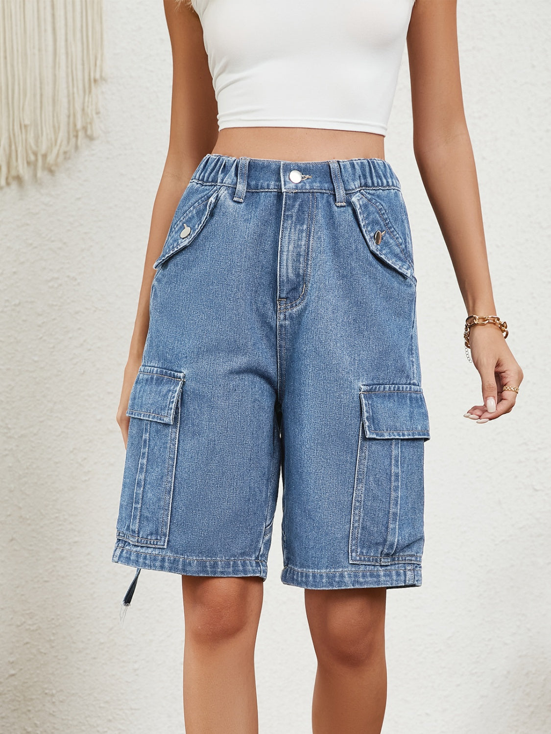 High Waist Denim Shorts with Pockets Sunset and Swim   