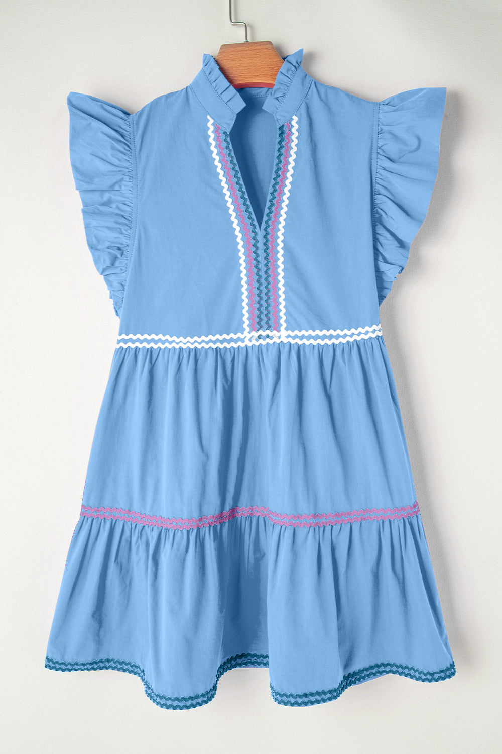 Ruffled Notched Cap Sleeve Mini Dress Sunset and Swim Light Blue S 