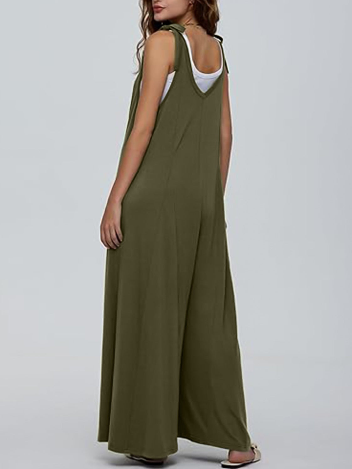 V-Neck Tie Shoulder Jumpsuit Sunset and Swim   