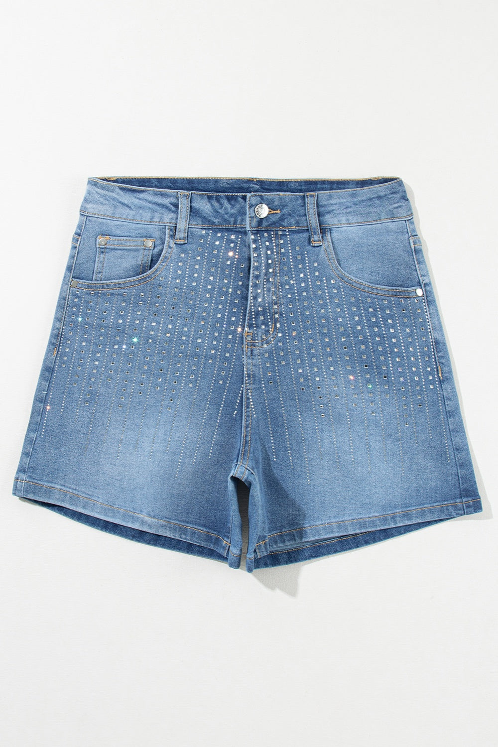 Rhinestone High Waist Denim Shorts Sunset and Swim   