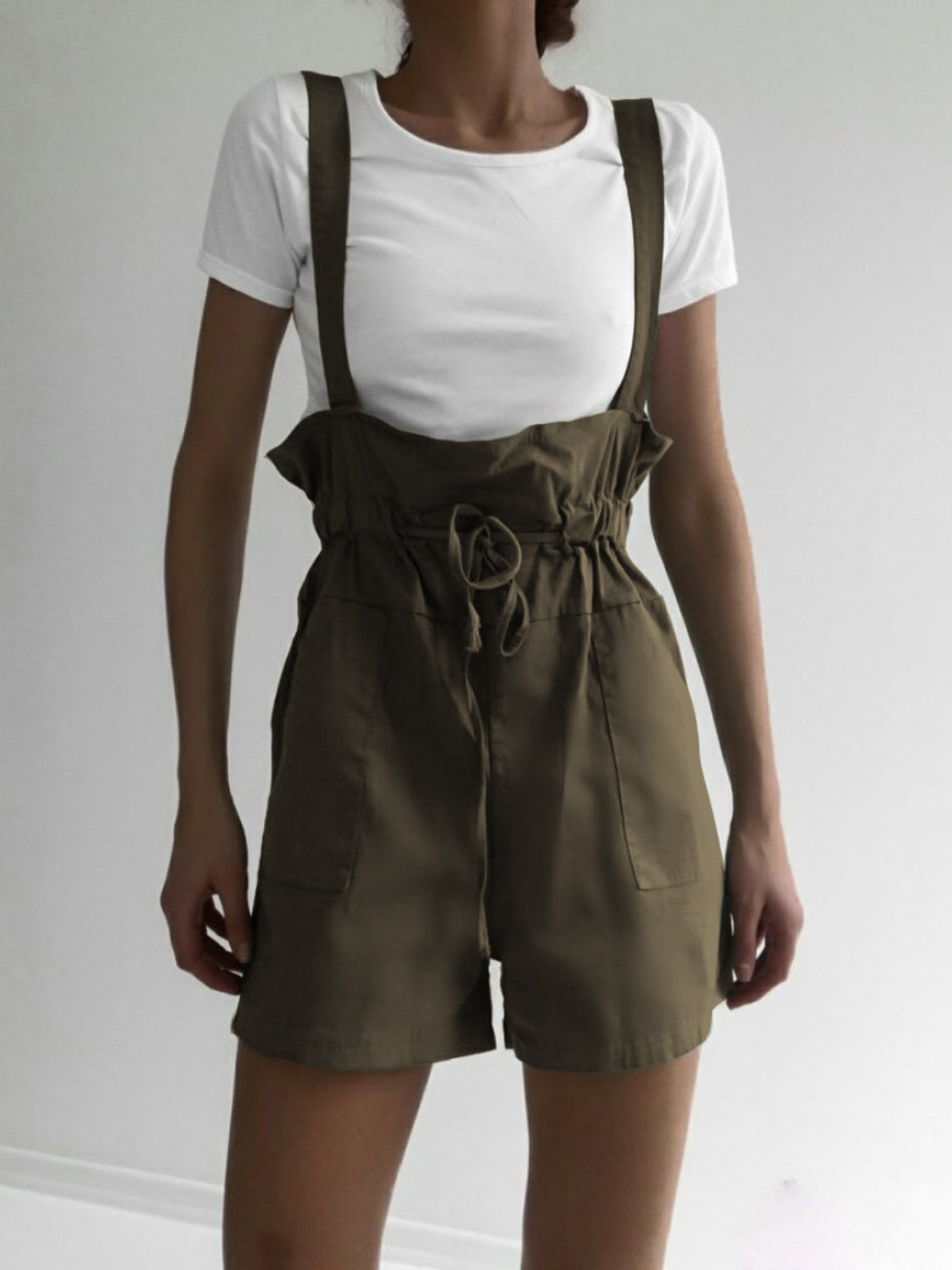 Drawstring Wide Strap Overalls with Pockets Sunset and Swim Moss S 