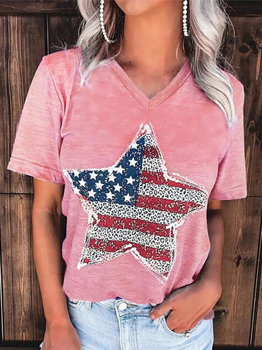 US Flag Graphic V-Neck Short Sleeve T-Shirt  Sunset and Swim Blush Pink S 