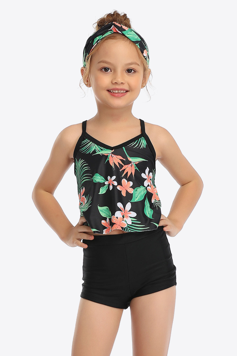 Floral Crisscross Cami and Shorts Swim Set Sunset and Swim Black 4T 