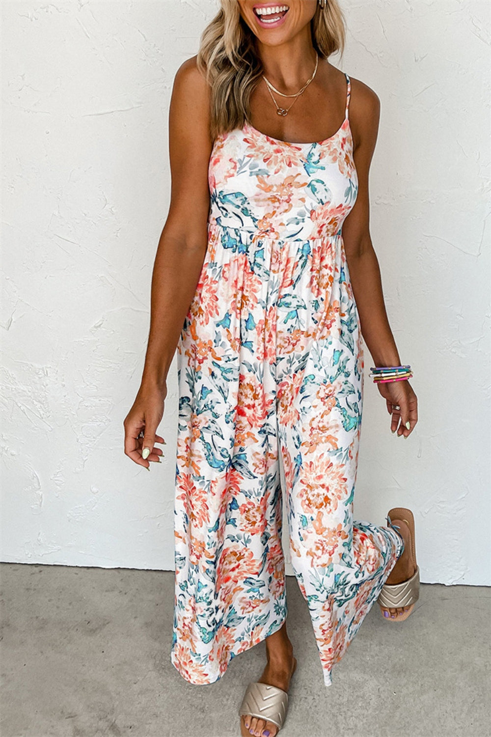 Printed Scoop Neck Wide Leg Jumpsuit Sunset and Swim   