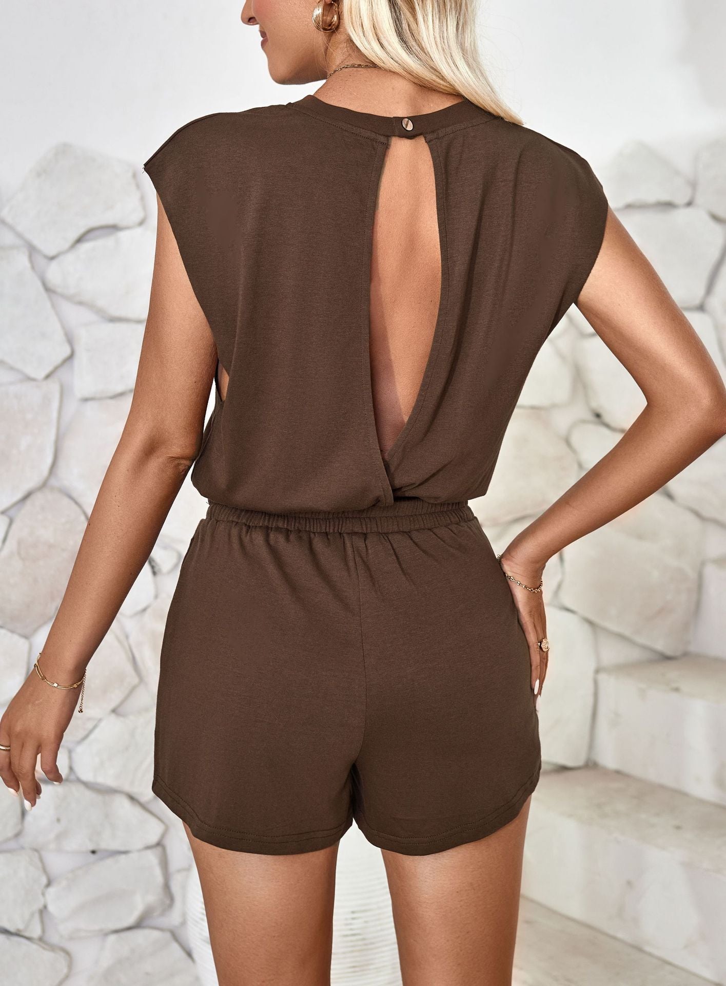 Cutout Round Neck Cap Sleeve Romper Sunset and Swim   