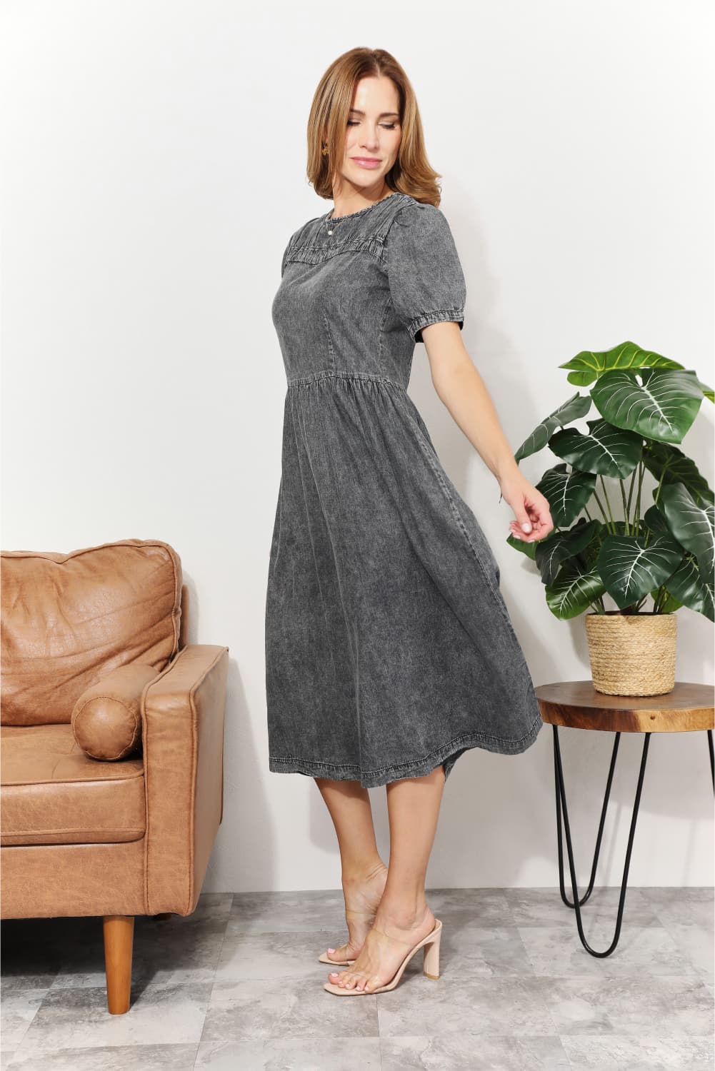 And The Why  Full Size Washed Chambray Midi Dress  Sunset and Swim   