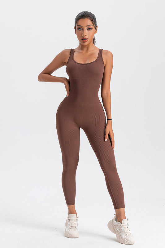 Wide Strap Sleeveless Active Jumpsuit  Sunset and Swim Chestnut S 