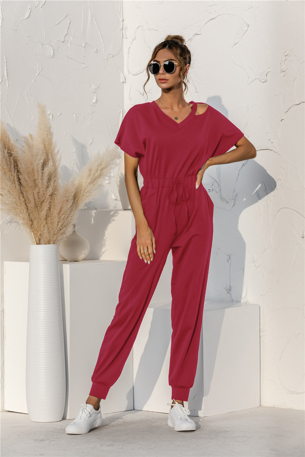 Sunset and Swim Cut Out V-neck Drawstring Jumpsuit Sunset and Swim   