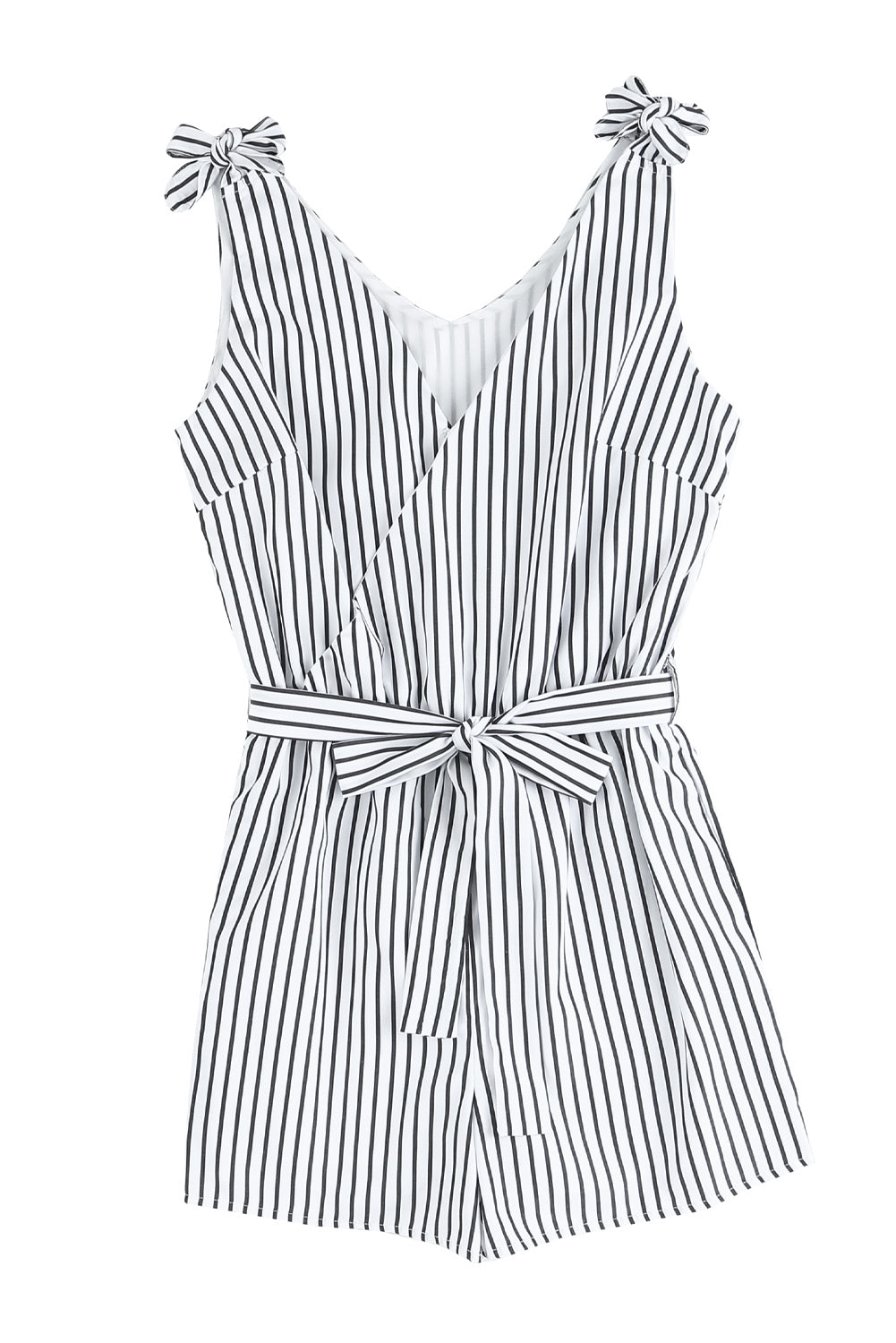 Sunset and Swim Striped Tie-Shoulder Belted Surplice Romper Sunset and Swim   