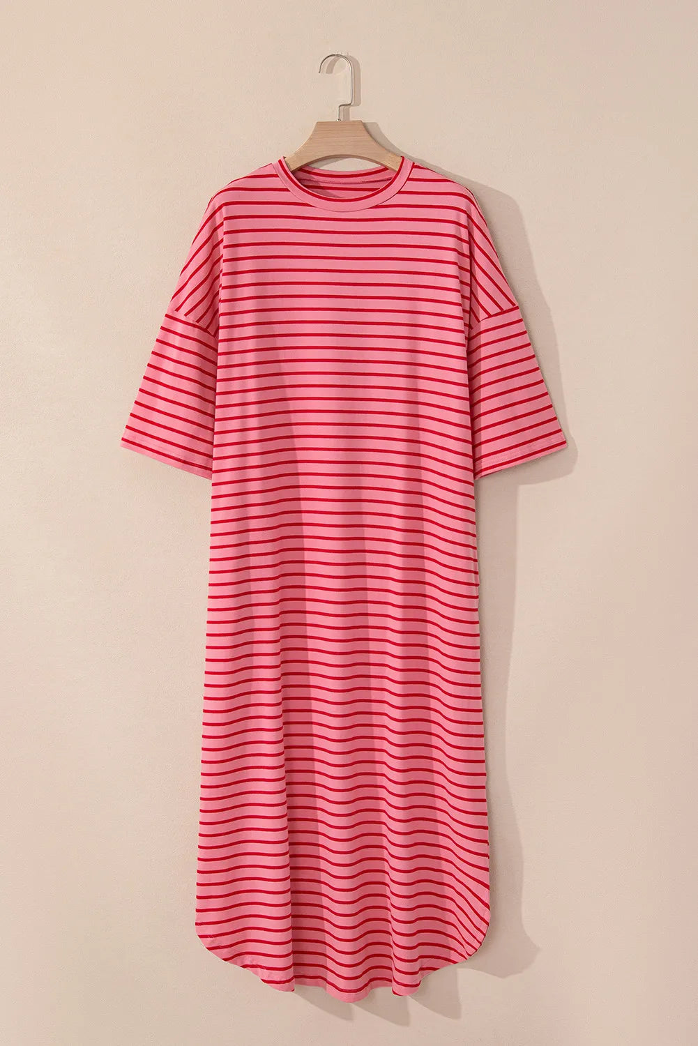 Sunset Vacation Pocketed Striped Half Sleeve Tee Dress Sunset and Swim   