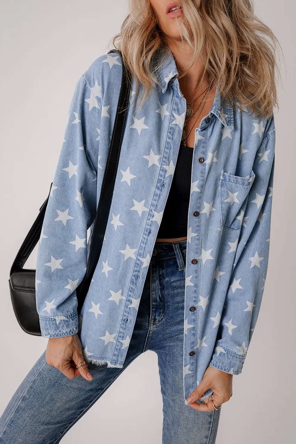 Star Button Up Long Sleeve Denim Jacket Sunset and Swim   