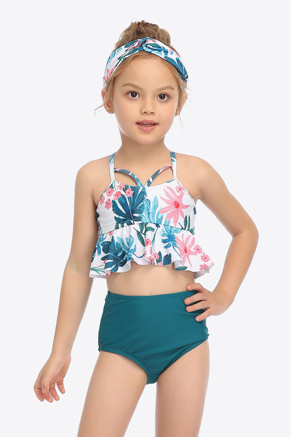 Botanical Print Crisscross Ruffled Two-Piece Swim Set Sunset and Swim   