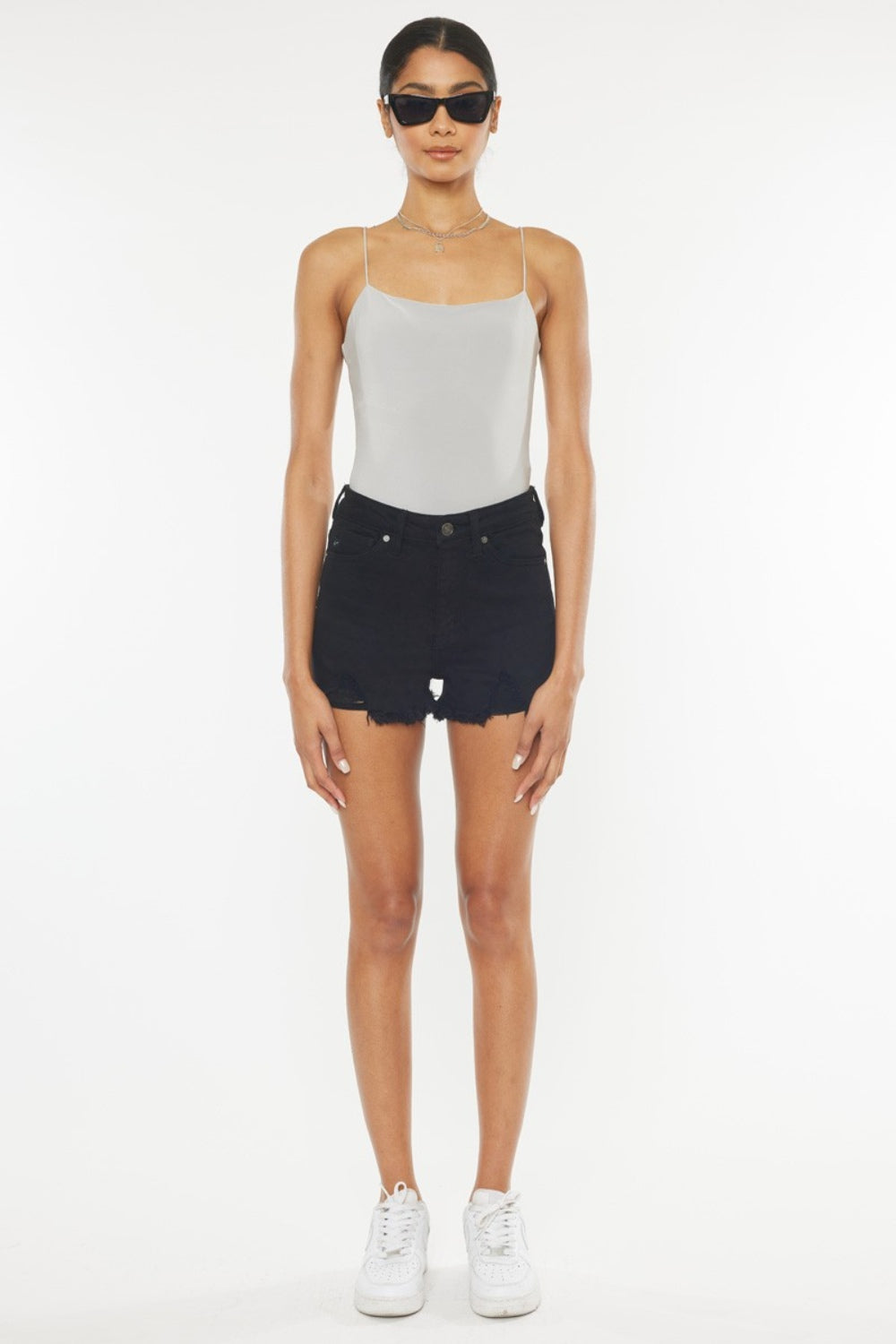 Kancan High Rise Raw Hem Denim Shorts Sunset and Swim   