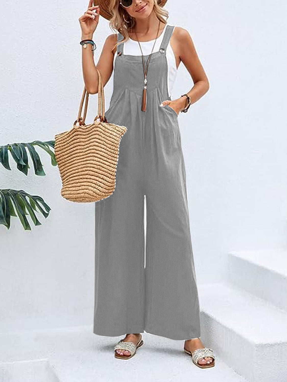 Full Size Wide Leg Overalls with Pockets Sunset and Swim   