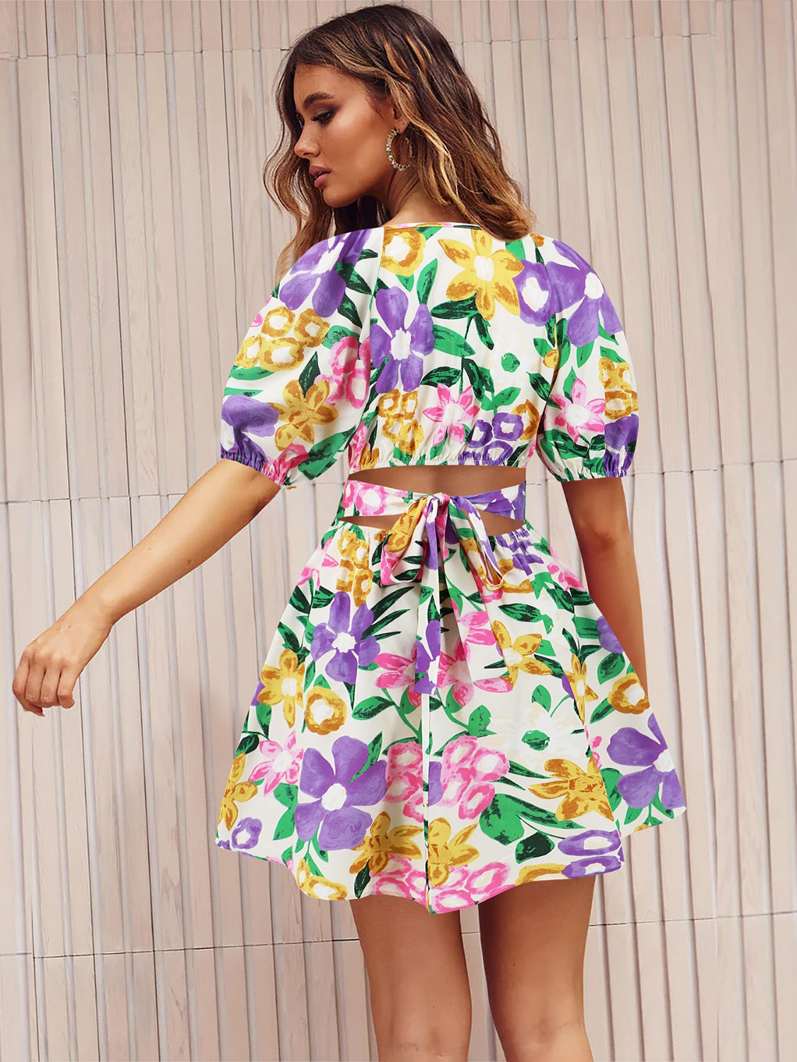 Sunset and Swim  Printed Surplice Short Sleeve Dress Sunset and Swim   