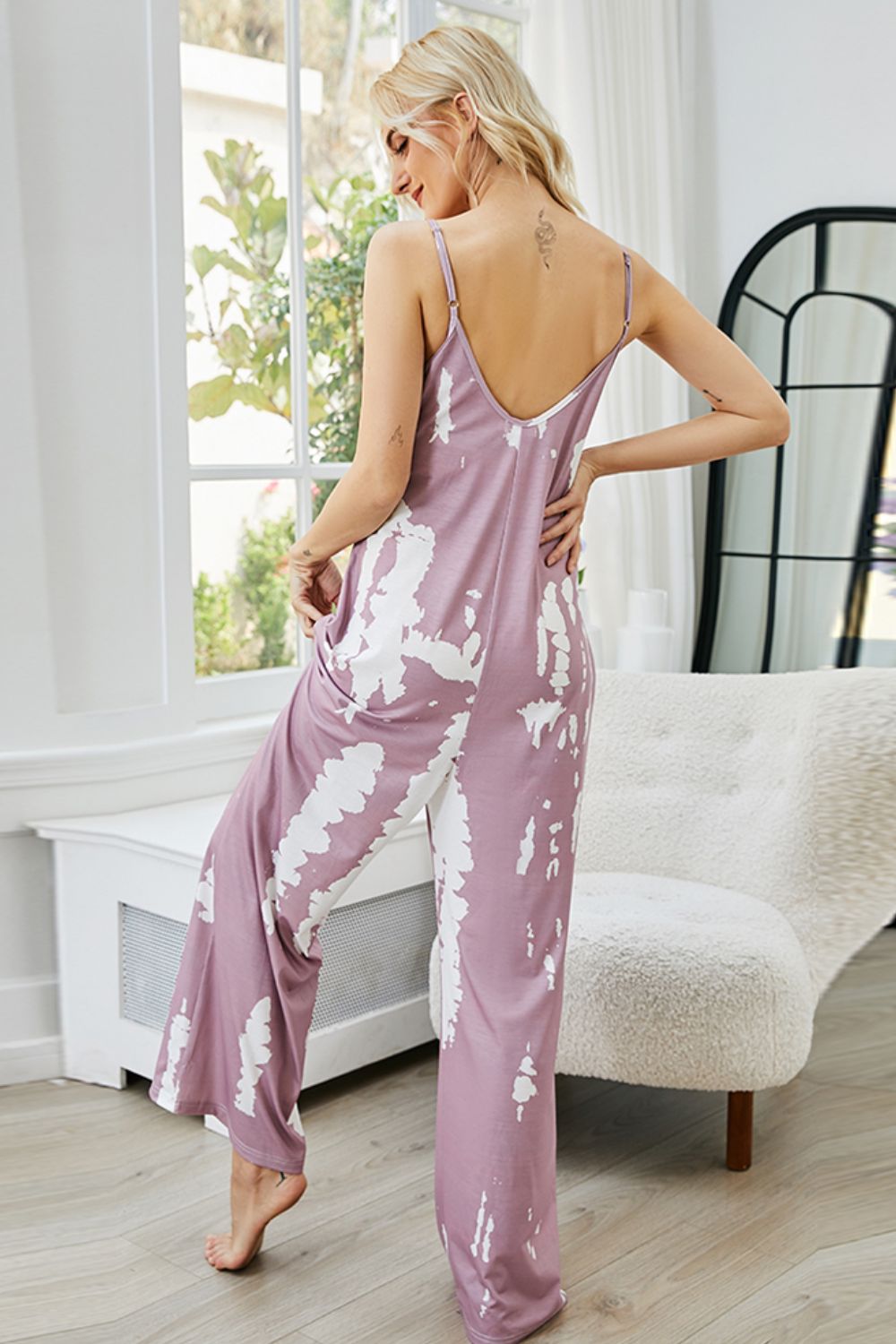 Sunset and Swim Tie-Dye Spaghetti Strap Jumpsuit with Pockets Sunset and Swim   