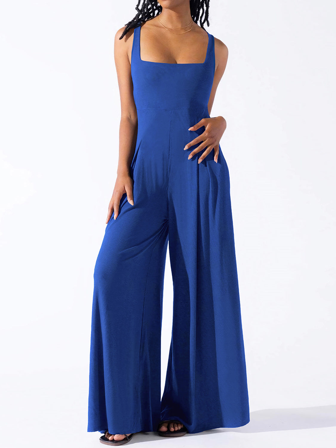 Square Neck Wide Strap Jumpsuit Sunset and Swim   