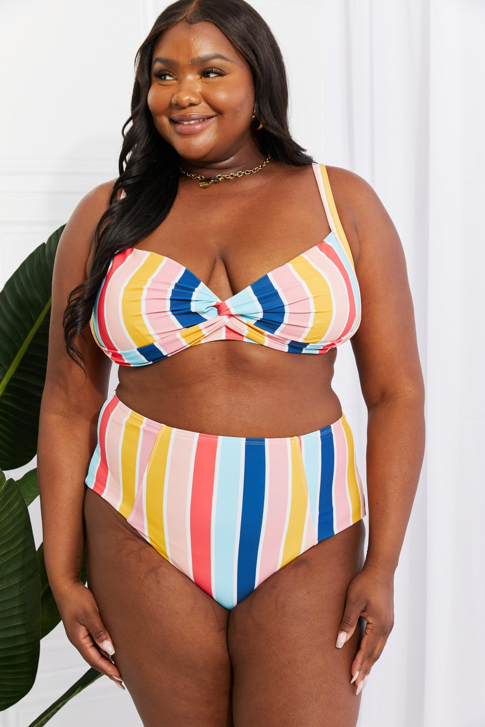 Marina West Swim Take A Dip Twist High-Rise Bikini in Stripe  Sunset and Swim   