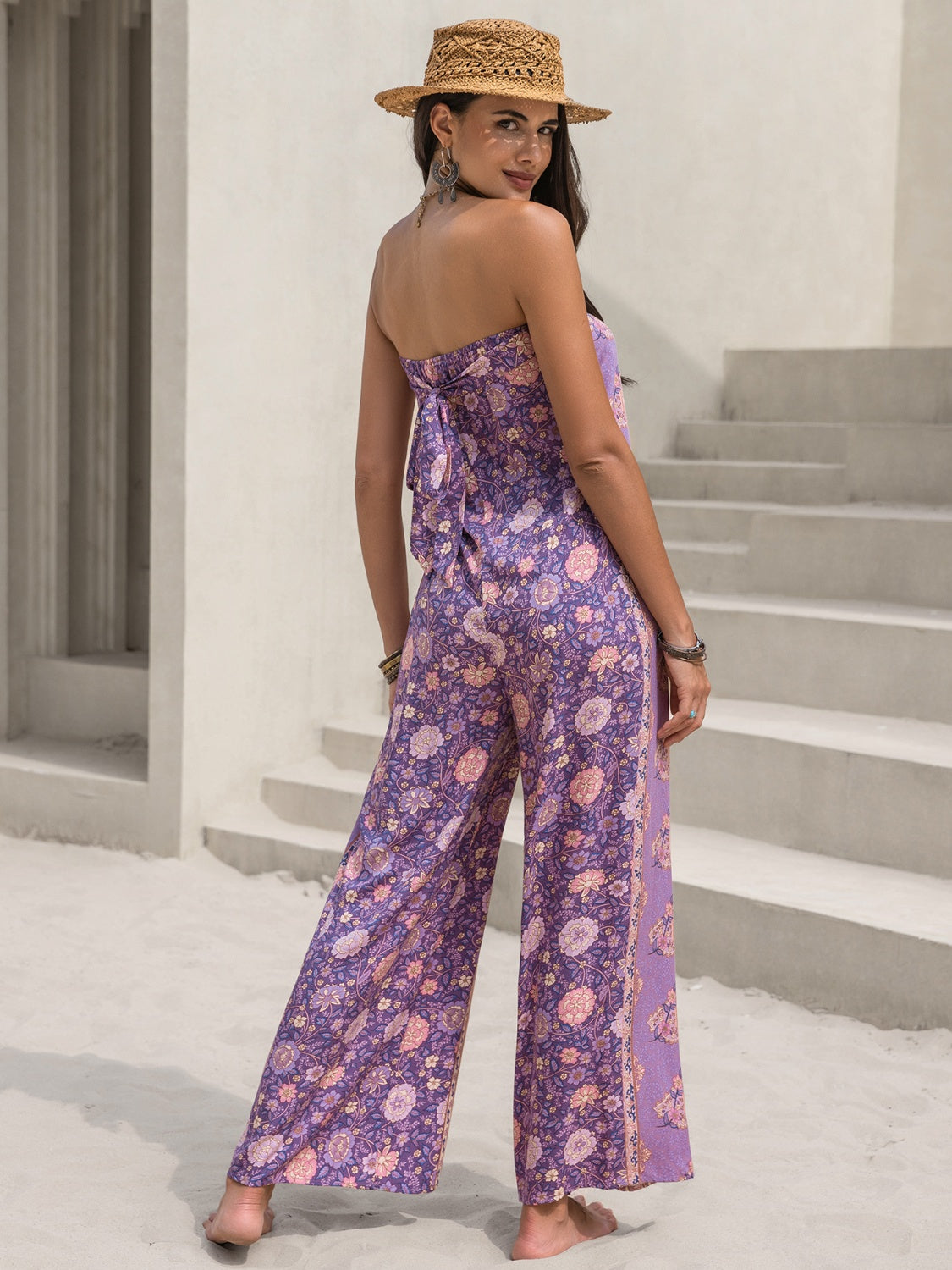 Sunset and Swim  Tied Printed Tube Wide Leg Jumpsuit Sunset and Swim   