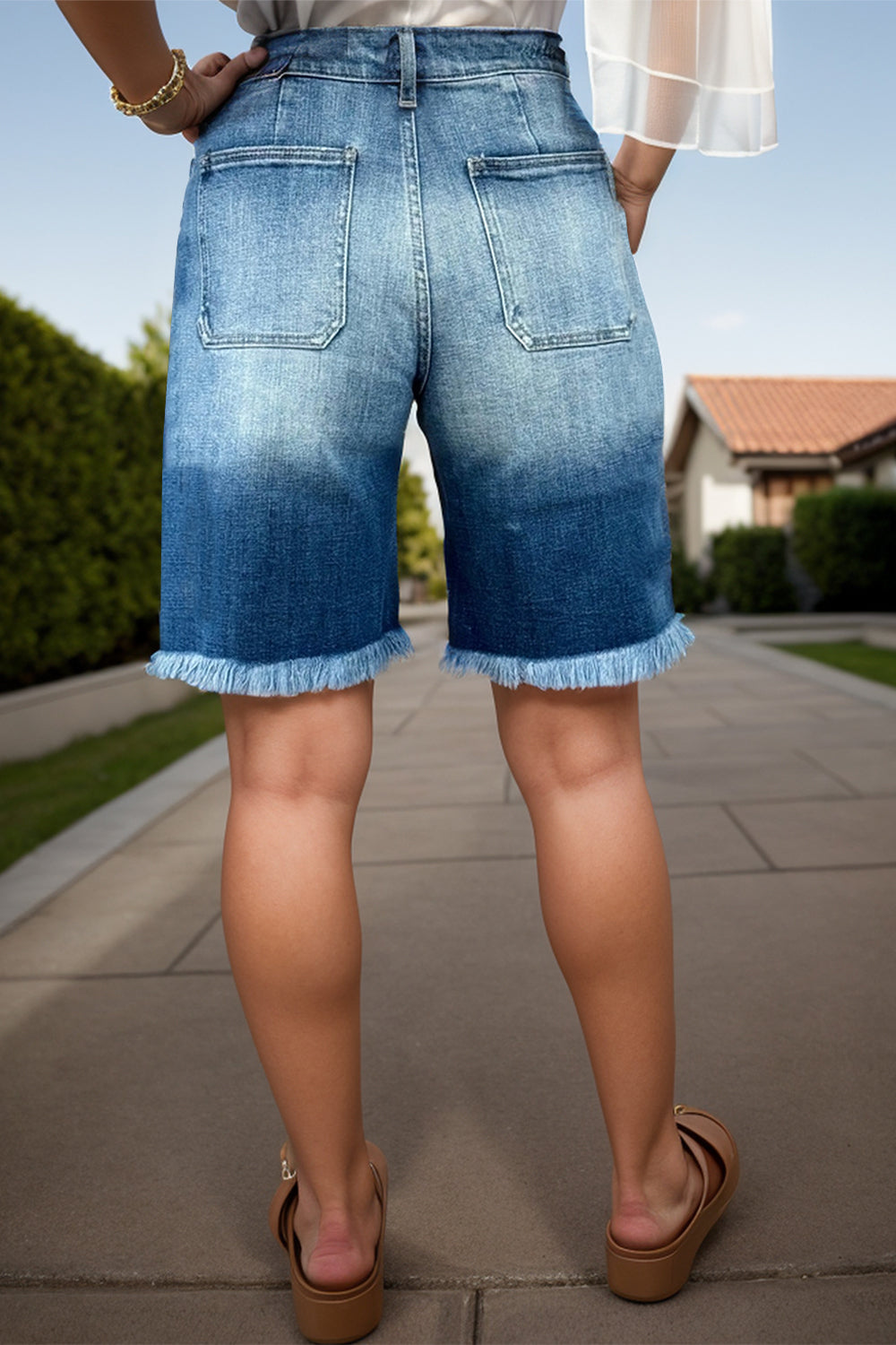 Raw Hem Denim Shorts with Pockets Sunset and Swim   