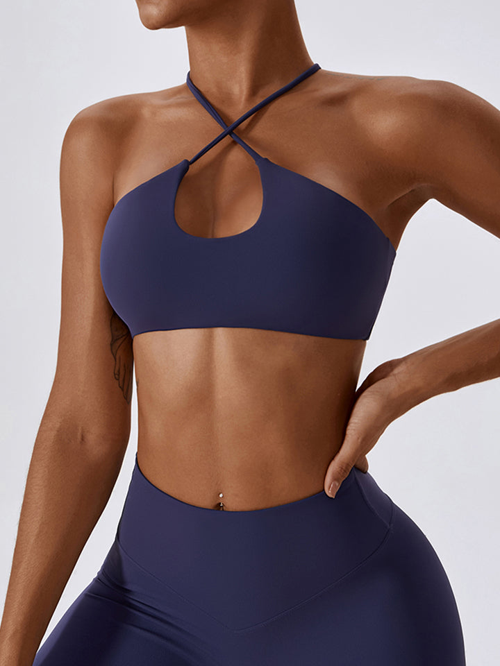 Cropped Halter Neck Sports Bra  Sunset and Swim Peacock  Blue S 