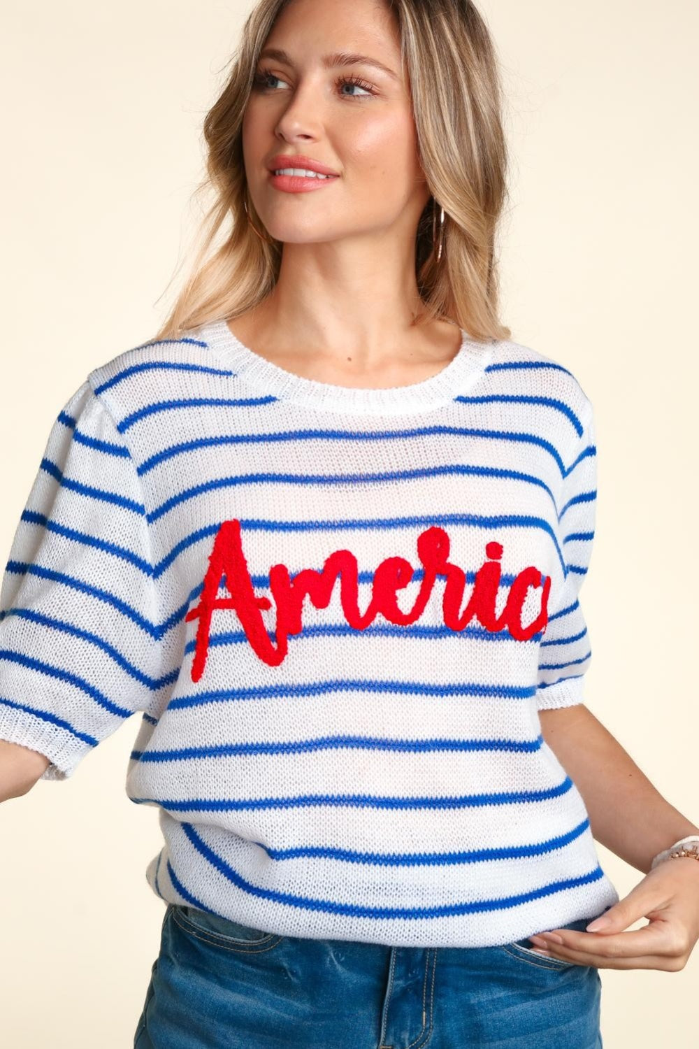 Haptics Letter Embroidery Striped Knit Top Sunset and Swim   