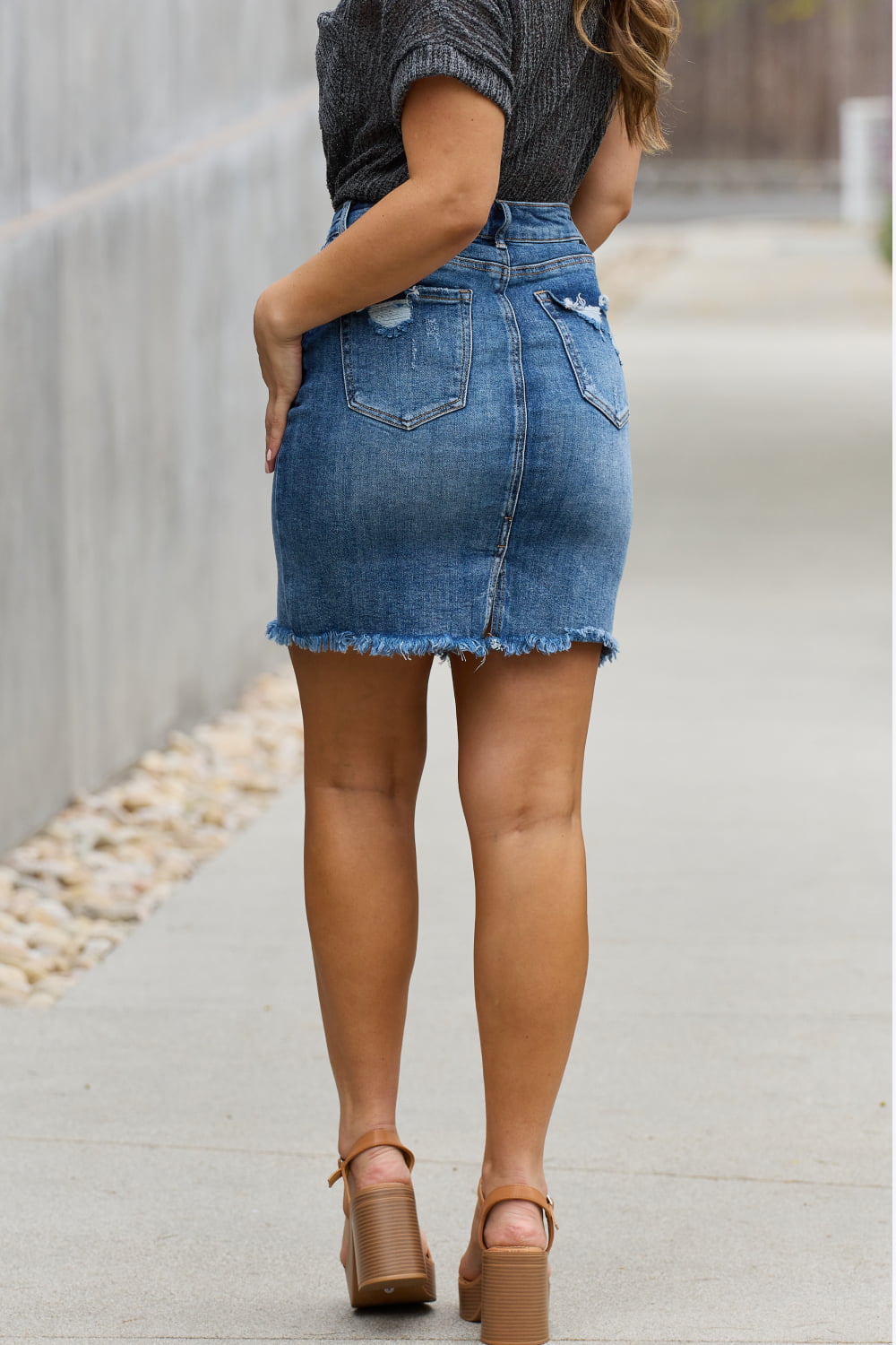 RISEN Amelia Full Size Denim Mini Skirt Sunset and Swim   